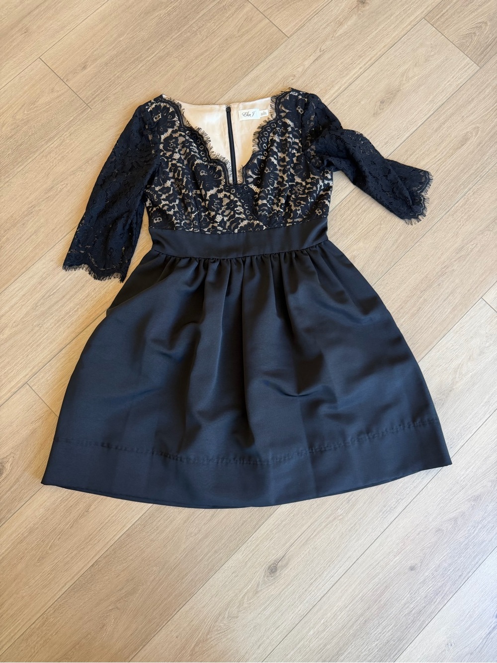 Eliza J Black Lace Bodice Satin A-Line Dress